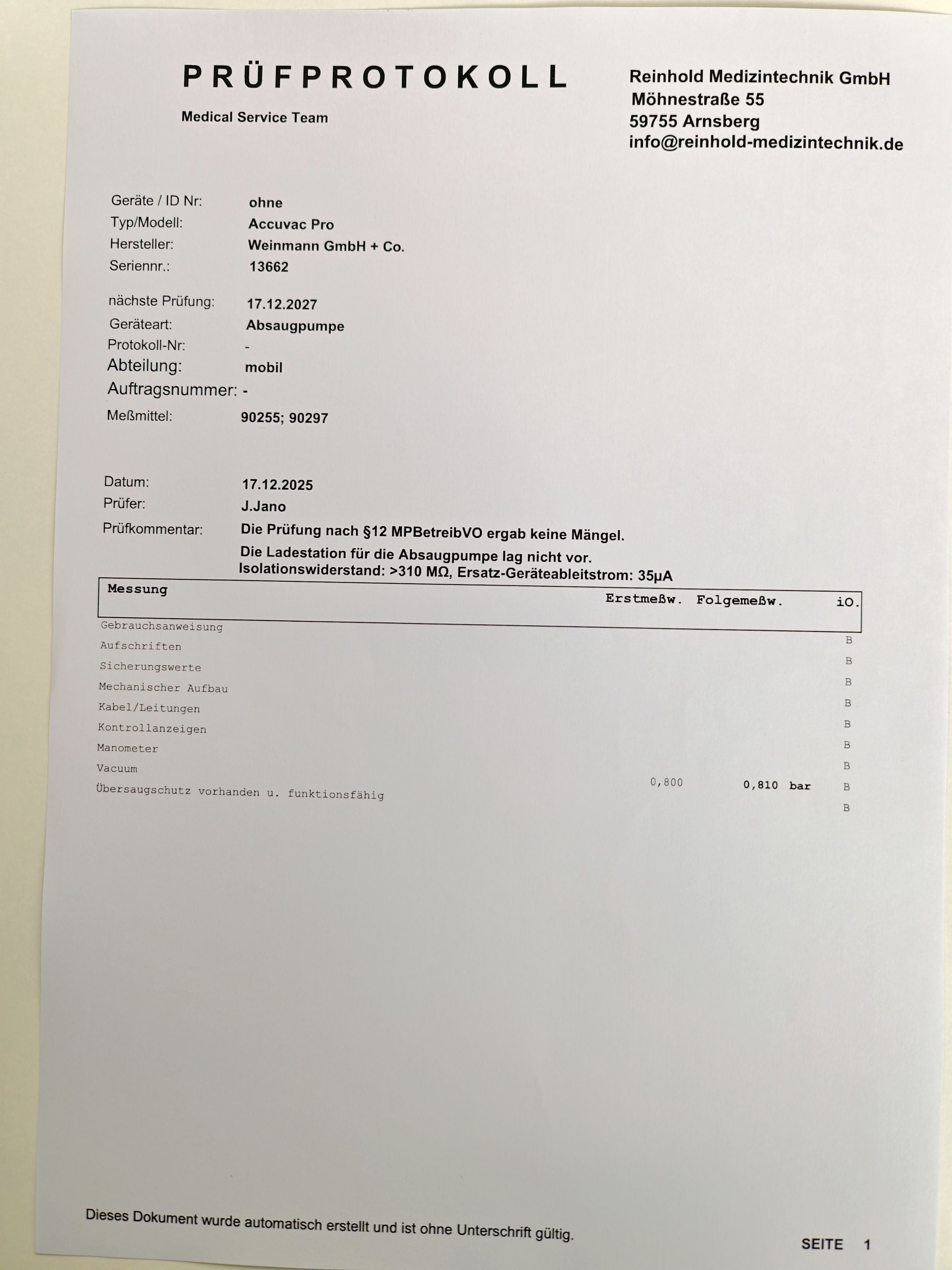 Weinmann Accuvac Pro – Medizinisches Absauggerät ss-005
